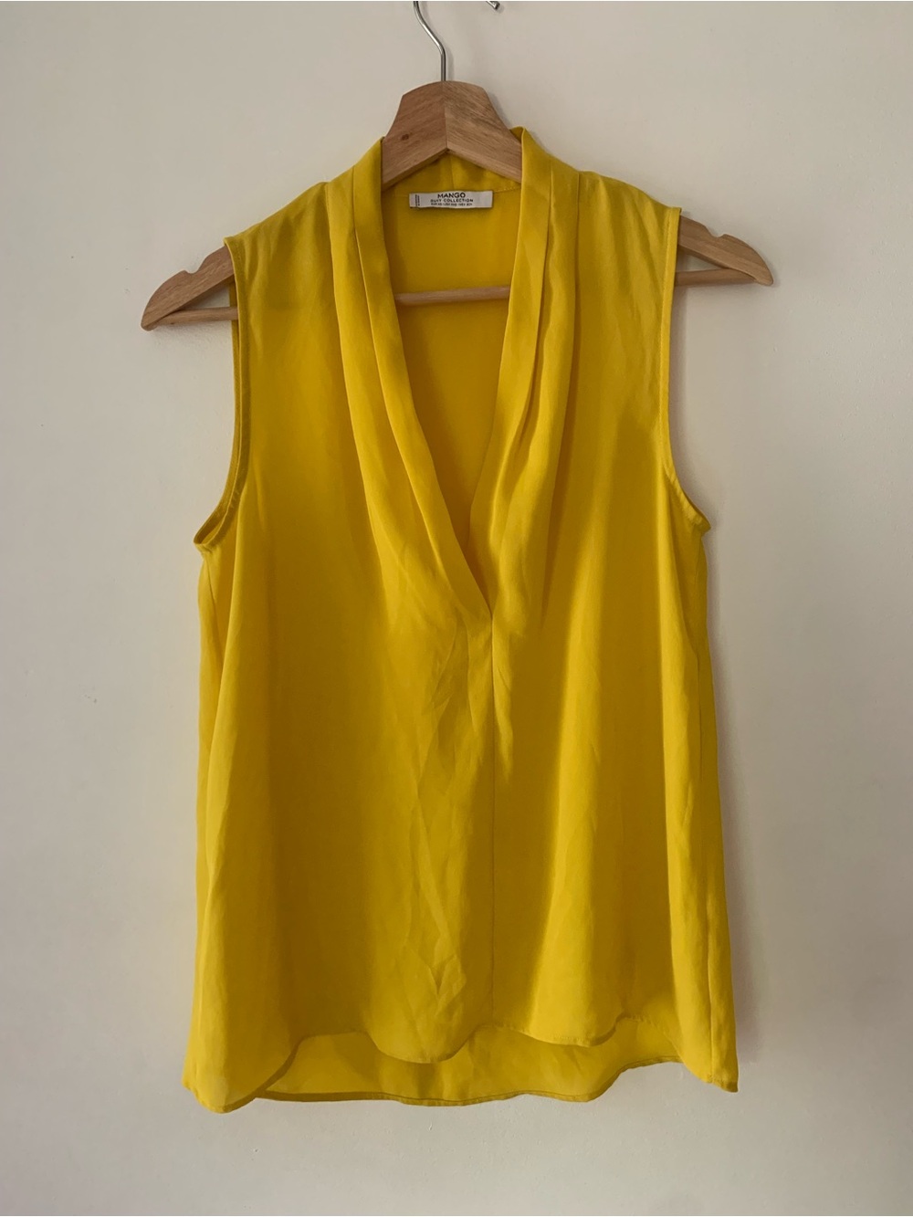 Mango Vaporous Yellow Sleeveless V-Neck Blouse